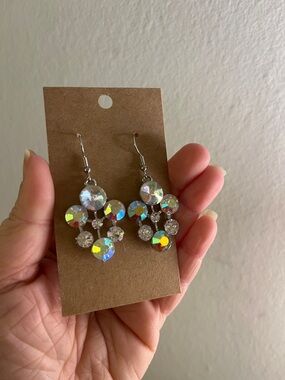 Crystal Cluster Dangle Earrings - Iridescent